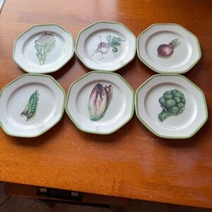 Williams Sonoma Vegetable Garden Plates Set 6 Appetizer Bread & Butter 6.5”
